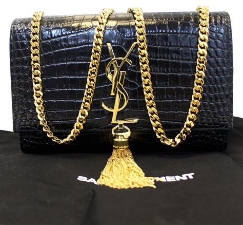 ysl black leather bag gold chain|ysl black and gold bag.